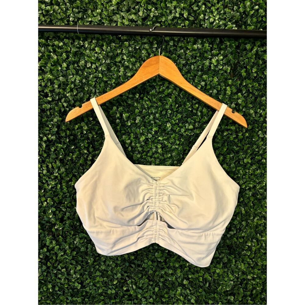 Athleta White Ruched Longline Sports Bra - Picture 2 of 6